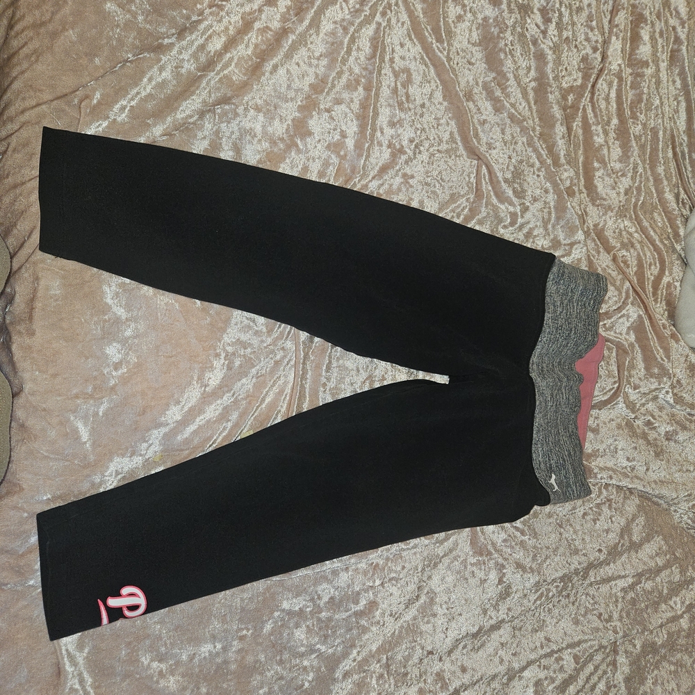 PINK Victoria's Secret Black Capris with Gray Waistband and Pink Logo